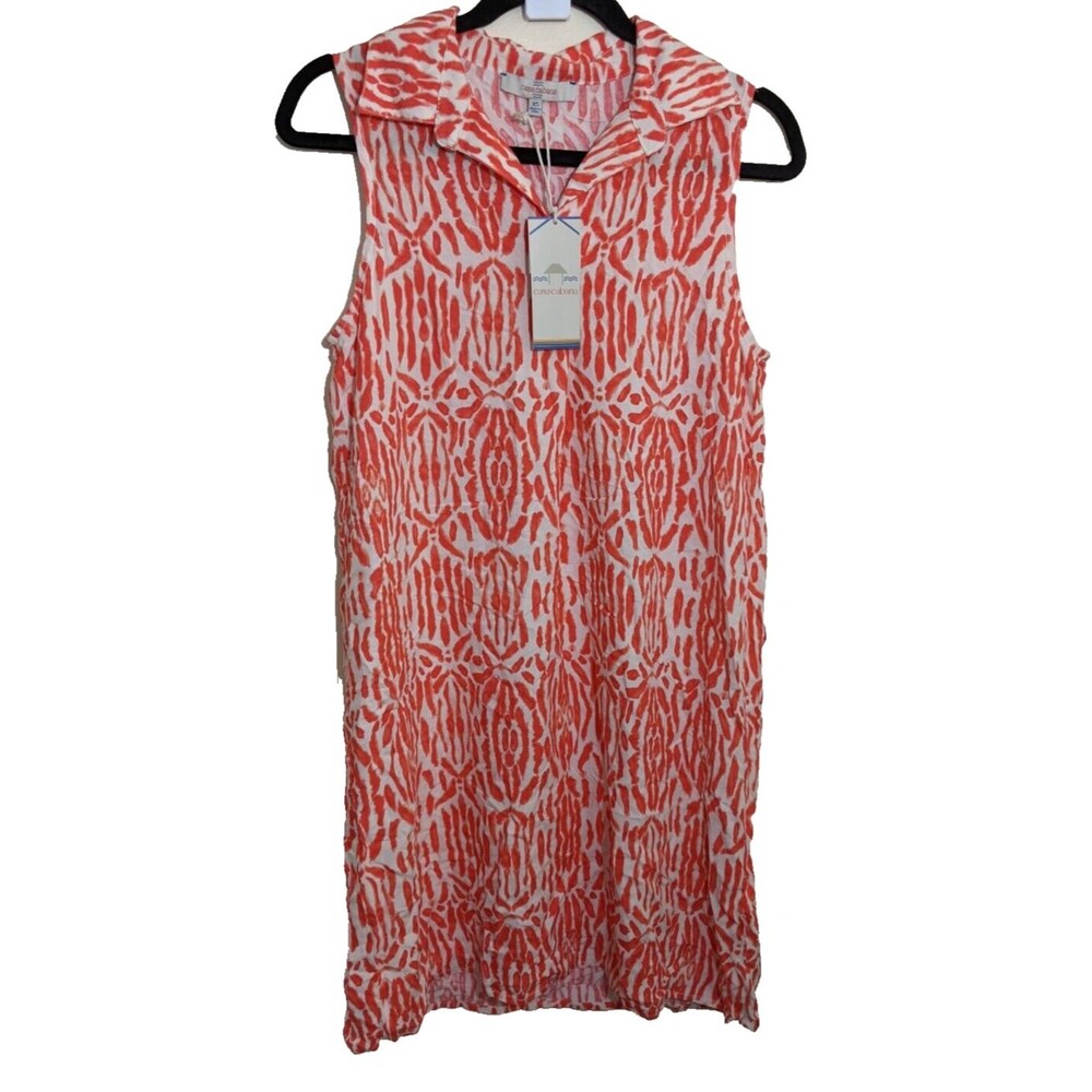CASA CABANA Anna Shift Dress Sleeveless In Coral Collared Preppy Size XS